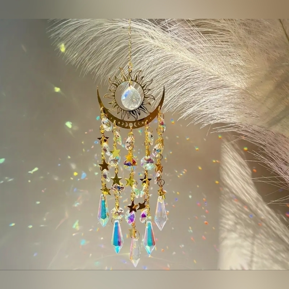 New! Gold Crescent Moon Crystal Suncatcher! NEW